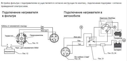 Схема подключения топливного фильтра с подогревом Схема подключения топливного фильтра с подогревом